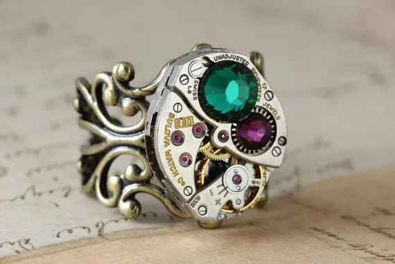 Mothers Ring Antique Brass Birthstone Ring CUSTOM Steampunk Ring Personalized Jewelry Steampunk Jewelry Grandmothers Ring Unique Ring Steam by inspiredbyelizabeth steampunk buy now online