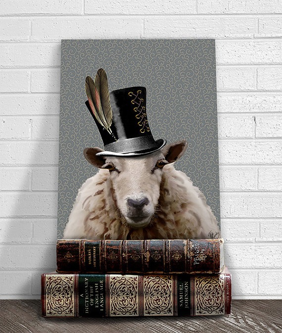 Steampunk Sheep Top Hat Acrylic Art Original Painting Print Mixed Media Animal Painting Wall Decor Wall hanging Wall Art by LoopyLolly steampunk buy now online