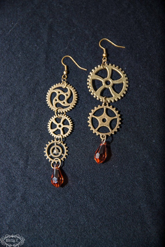 Steampunk Earrings Bronze Gear Earring by NebulaXcrafts steampunk buy now online