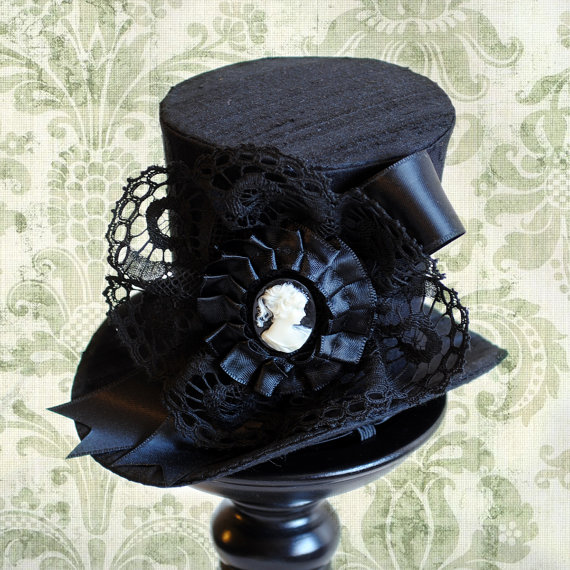 Victorian Mini Top Hat,Black Gothic Mini Top Hat with Cameo,Steampunk Tea-party Mini Top Hat-Custom-Made to Order by BizarreNoir steampunk buy now online