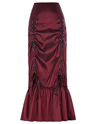 Women's Ruffle Thin Mermaid Steampunk Skirts Ruffled Fishtail Mermaid Skirt Wine M YF208-2 steampunk buy now online