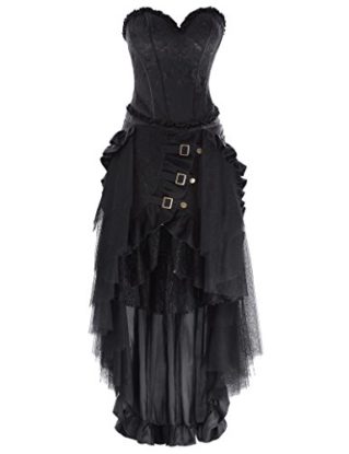 Women's Steampunk Skirt Long Ruched Taffeta Cosplay Costume Black L steampunk buy now online