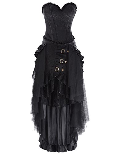 Women's Steampunk Skirt Long Ruched Taffeta Cosplay Costume Black L steampunk buy now online