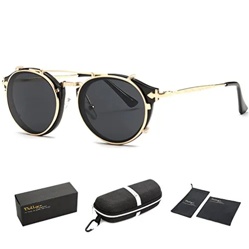 Dollger Double Lens Flip Dual Fashion Sunglasses Teashades Myopia Can Be Made (Black Lens+Gold Frame) steampunk buy now online Dollger Double Lens Flip Dual Fashion Sunglasses Teashades Myopia Can Be Made (Black Lens+Gold Frame) steampunk buy now online