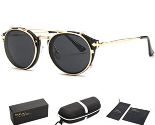 Dollger Double Lens Flip Dual Fashion Sunglasses Teashades Myopia Can Be Made (Black Lens+Gold Frame) steampunk buy now online