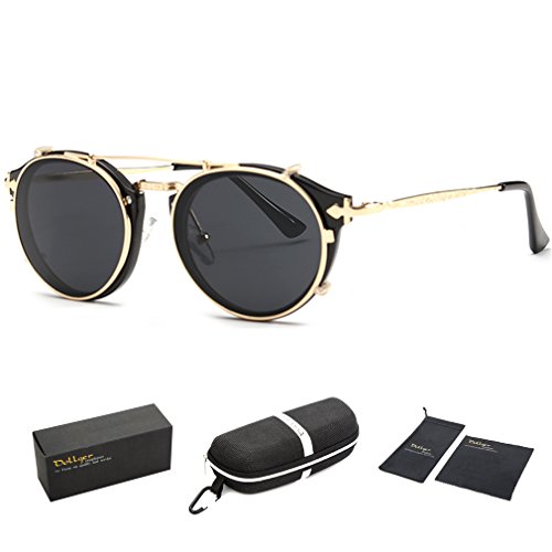 Dollger Double Lens Flip Dual Fashion Sunglasses Teashades Myopia Can Be Made (Black Lens+Gold Frame) steampunk buy now online