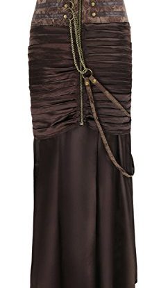 Charmian Women's Steampunk Gothic Victorian Ruffled Satin High Waisted Skirts Brown X-Large steampunk buy now online