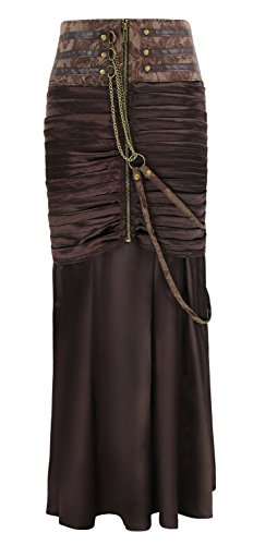 Charmian Women's Steampunk Gothic Victorian Ruffled Satin High Waisted Skirts Brown X-Large steampunk buy now online