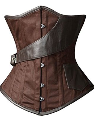 Camellias Brown Underbust Steampunk Airship Waist Training Corset, UK-SZ1868-Brown-S steampunk buy now online