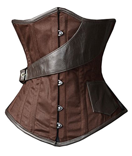 Camellias Brown Underbust Steampunk Airship Waist Training Corset, UK-SZ1868-Brown-S steampunk buy now online