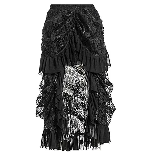 COSWE Women's Black Lace Punk Irregular Dress Steampunk Skirt Cosplay Costume (5XL) steampunk buy now online