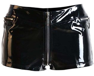 Kimring Women's Sexy Punk Latex Look PVC Faux Leather Short Pants Front to Back Zipper Crotch Black X-Large steampunk buy now online