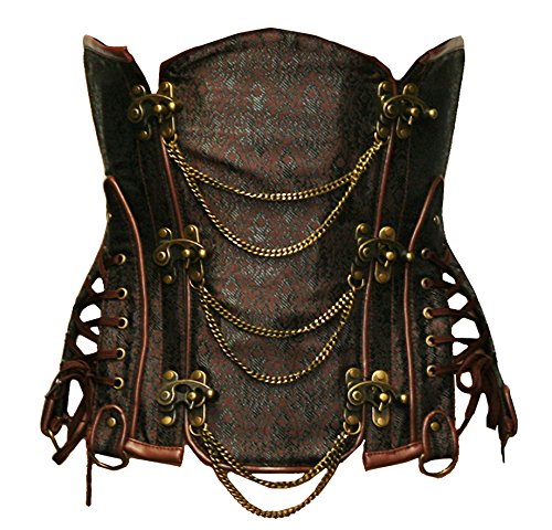 BSLINGERIE® Gothic Punk Steel Boned Faux Leather Underbust Waist Cincher Corset (XXL - UK 16 - 18, Classic Brown) steampunk buy now online