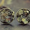 Steampunk Watch Part Cufflinks Steam Punk Jewelry For Men Round Cuff Links Eco Friendly Resin Cyberpunk Recycled Upcycled Gears Cogs Bronze by TheCreakingDoor steampunk buy now online