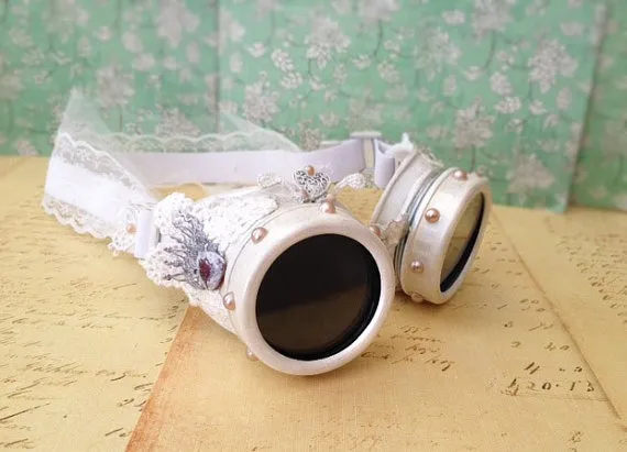 Burning Man Goggles, Steampunk Goggles, White Queen Goggles, Alice in Wonderland Goggles Queen Hearts Costume ComicCon Festival Goggles by FromThePerch steampunk buy now online