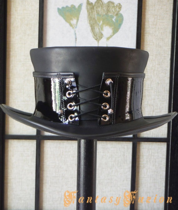 Steampunk Hat Corset Gothic Flash Leather Top Hat by FantasyFuzion steampunk buy now online