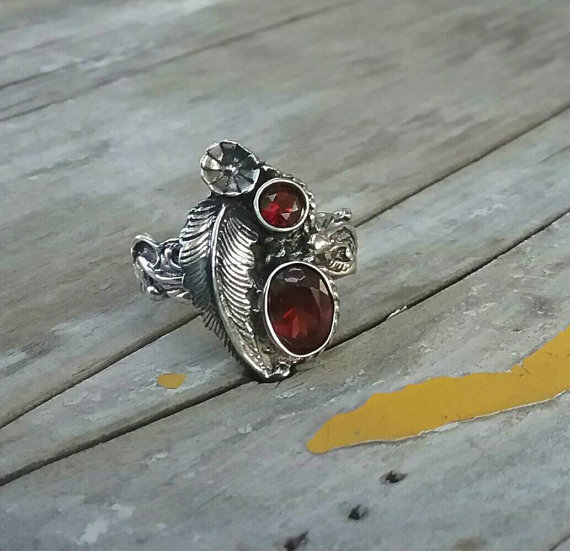 Garnet flower ring sterling silver alternative steampunk gothic art nouveau victorian flower rockabilly by youareoutthere steampunk buy now online