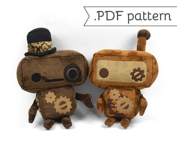 SALE - Robot Steampunk Plush Sewing Pattern .pdf Tutorial by CholyKnight steampunk buy now online