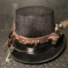 Steampunk Top Hat, Distressed Leather Band With Mini Apothecary Jars, Vintage Valves, Test Tube, Brass Cogs Vintage Style Keys by Steampunkbyben steampunk buy now online