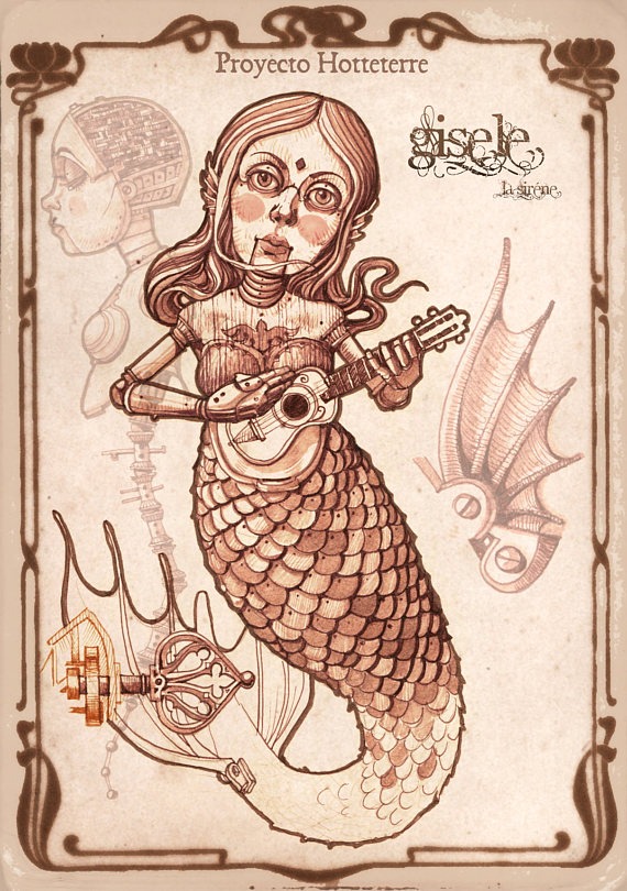Print GISELE LA SIRÉNE, Steampunk, Puppet, Mermaid, Steampunk mermaid, Mithology, Myth, Automaton, Steampunk decor, Steampunk art print by francescgrimalt steampunk buy now online