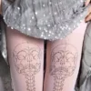 ON SALE/// Skeleton tattoo tights, medical anatomy illustration black and light pink full length printed tights, pantyhose, nylons, tat by tattoosocks steampunk buy now online