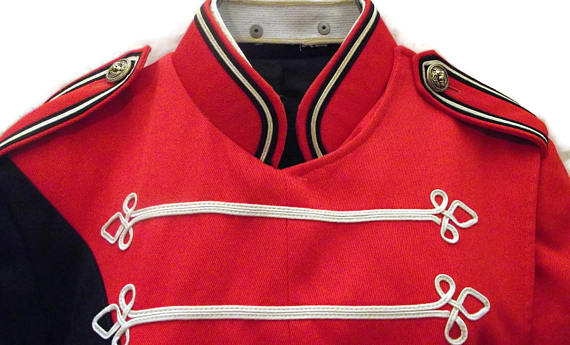VTG Marching Band Uniform/Vintage Red W/Black Musical Band Jacket/Double-Breasted WWhite Accents/Circus Steampunk Burning Man Festival Sz M by 486Jamestown steampunk buy now online