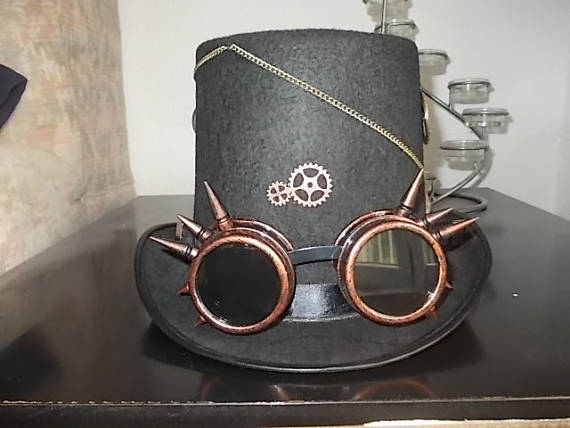 Gothic Steampunk Hut. Hat. Höherer Zylinder. Spiked Steampunk Goggles. Size 59 by HatsundHorns steampunk buy now online