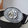 Black Belt, Belt buckle silver watch from old pocket watch, Black Leather, buckle, Steampunk, Belt Buckle, Unique Belt Buckle, Steampunk by SteampunkArtStudio steampunk buy now online