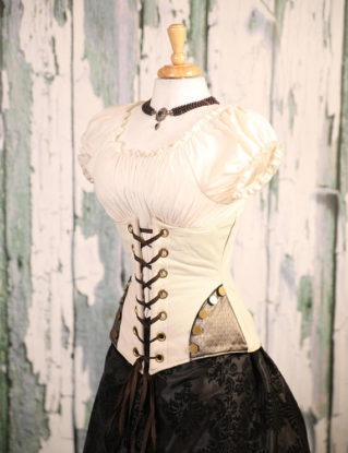 Waist 36-38 Ivory Faux Leather Wench Corset with Hipster Patch by damselinthisdress steampunk buy now online