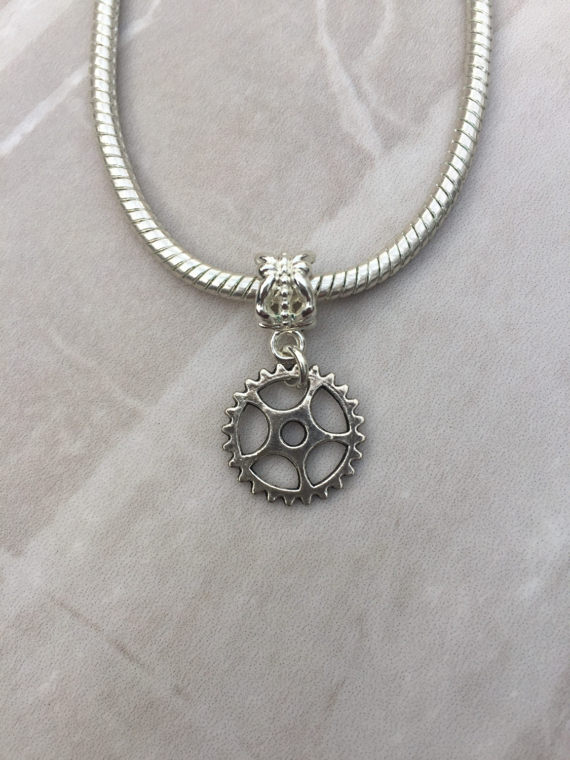 Steampunk cog european charm, large hole charm, silver charm, european charm bracelet, gift for her, steampunk gear, metal cogs by DianaSianCrafts steampunk buy now online