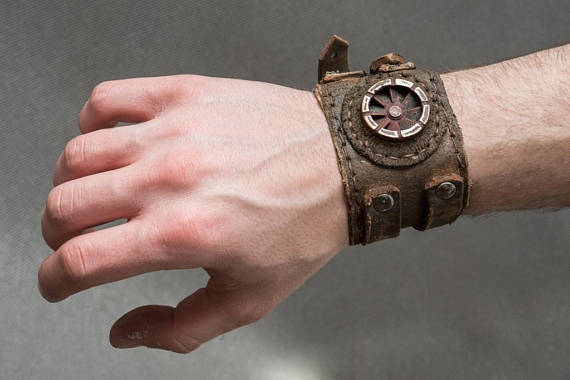 Rusted Dystopian Bracelet - Steampunk Post Apocalyptic Leather Cuff - Industrial Men's Leather Bracelet by WastedCouture steampunk buy now online