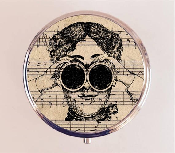 Steampunk Binoculars Pill Box Case Pillbox Holder Trinket Box Victorian Woman Sheet Music by fringepop steampunk buy now online
