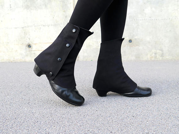 Black Spats Reversible, Ankle Boot Cover Grey and Black, Steampunk Spats by BrillaDesign steampunk buy now online