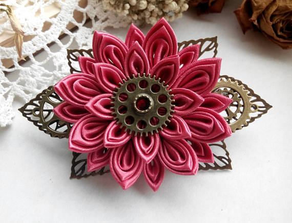 Kanzashi Hair Clip Steam Punk Hair Accessories Kanzashi Flower Steampunk Barrette Steam Punk Flower Hair Clip By Airinflowers Buy Online