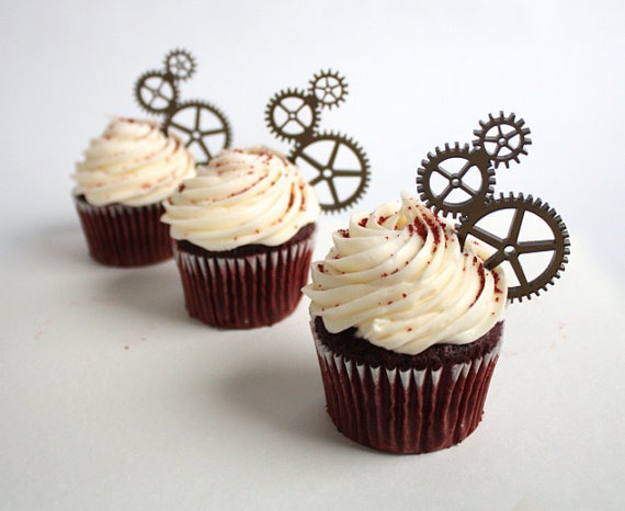 12 Steampunk Gear Cupcake Toppers (Acrylic) by ThickandThinDesigns steampunk buy now online