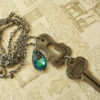 DREAMS Long antique silver lock and key necklace, aquamarine vitrail Swarovski teardrop jewel, steampunk, industrial chic, junk chic, gift by AJCjewelrycreations steampunk buy now online