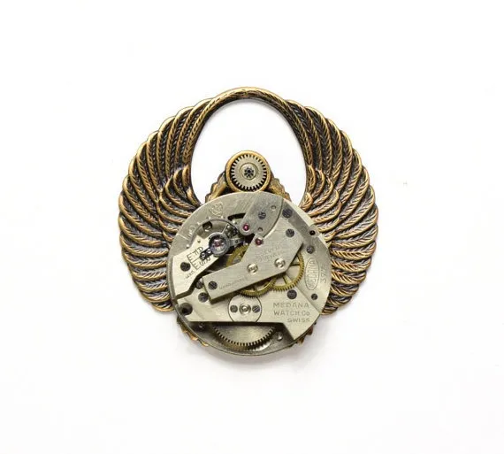 INDUSTRIAL Steampunk Hat Pin Steampunk Top Hat Pin Vintage Watch Pin Wings Egyptian Scarab Military Steam Punk Jewelry Victorian Curiosities by VictorianCuriosities steampunk buy now online