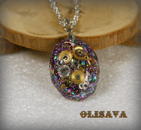 Watch Parts in a Steampunk Faceted Resin Pendant , Steampunk Jewelry , Resin Jewelry , Watch Parts Pendant by Olisava steampunk buy now online