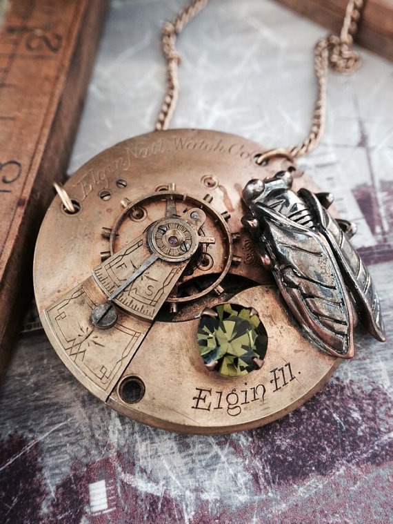 Elgin Steampunk pocket watch necklace Handcrafted artistic jewelry -The Victorian Magpie by VictorianMagpie steampunk buy now online
