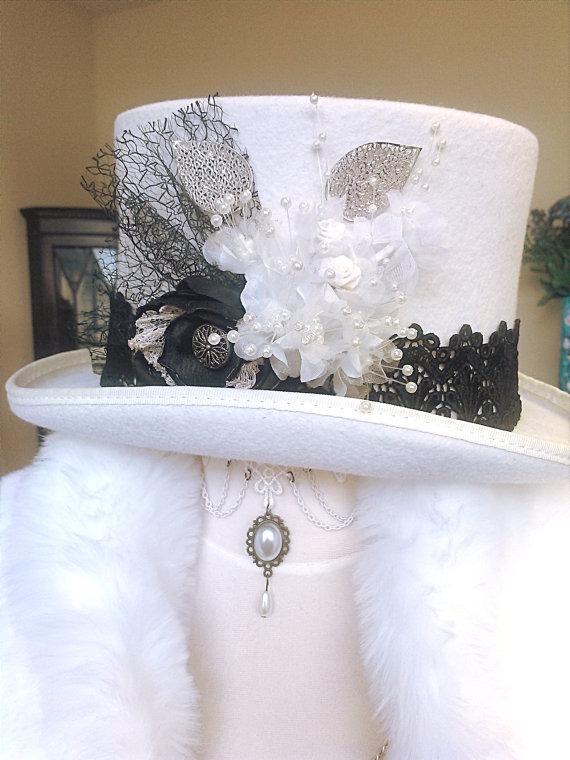 Black and white steampunk top hat by BoundByObsession steampunk buy now online