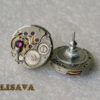 Steampunk Stud Earrings with Mechanical Watch Movement and Small Swarovski crystals , Steampunk Earrings , Steampunk jewelry by Olisava steampunk buy now online