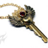Steampunk Key Necklace w/ Winged Heart & Red Rhinestone in Hex Nut Setting ~ Brass Filigree ~ Repurposed Key #N0669 by Robin Taylor Delargy by FANTASTICALITYbyRTD steampunk buy now online