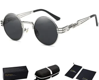 Dollger John Lennon Round Sunglasses Steampunk Metal Classic Frame Mirror Lens(C1:Black Lens+ Silver Frame) steampunk buy now online