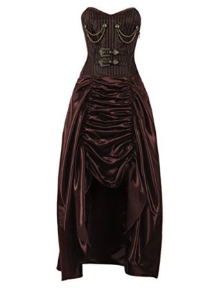 Spiral Boned Steampunk Corset Dresses with Hanging Chain & Buckle-L steampunk buy now online