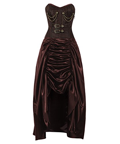 Spiral Boned Steampunk Corset Dresses with Hanging Chain & Buckle-L steampunk buy now online