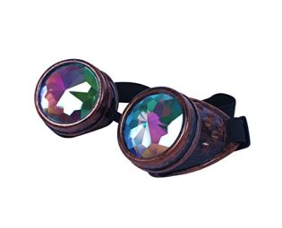 ASVP Shop® Kaleidoscope Rave Goggles - Rainbow Crystal Lenses Silver Steampunk Glasses Chrome Finish Gotchic Welder Cyber Style - Real Glass Lens steampunk buy now online