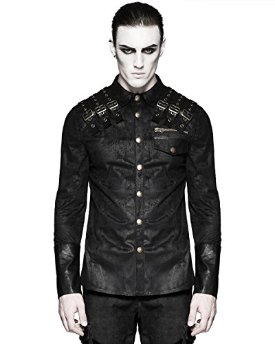 Punk Rave Mens Steampunk Shirt Top Black Dieselpunk Gothic Military Faux Leather steampunk buy now online