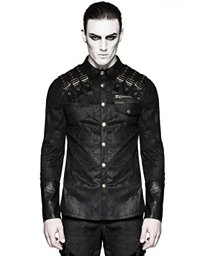 Punk Rave Mens Steampunk Shirt Top Black Dieselpunk Gothic Military Faux Leather steampunk buy now online Punk Rave Mens Steampunk Shirt Top Black Dieselpunk Gothic Military Faux Leather steampunk buy now online