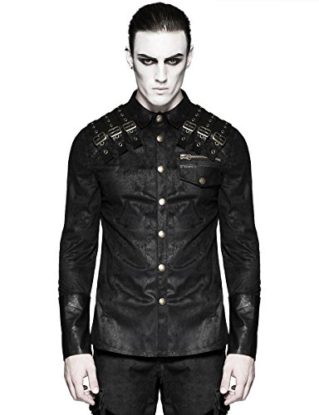 Punk Rave Mens Steampunk Shirt Top Black Dieselpunk Gothic Military Faux Leather steampunk buy now online