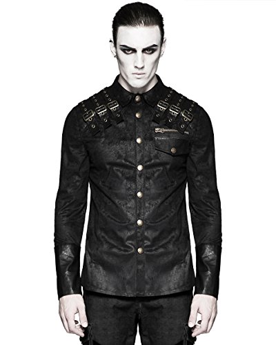 Punk Rave Mens Steampunk Shirt Top Black Dieselpunk Gothic Military Faux Leather steampunk buy now online